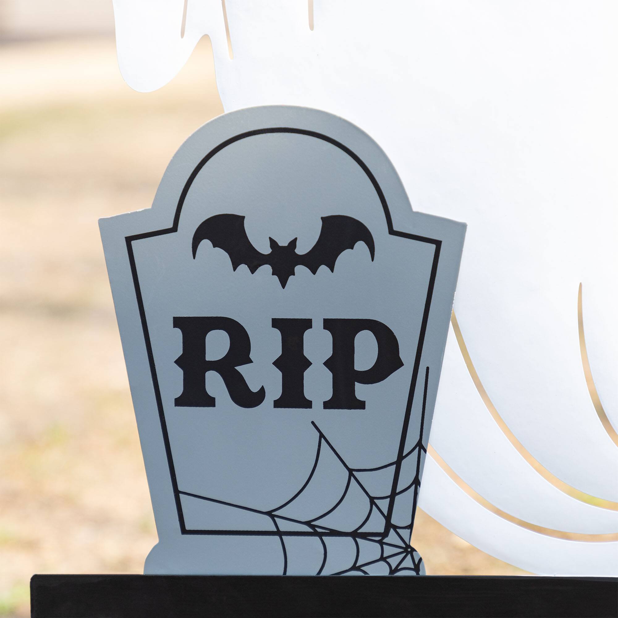 Glitzhome® 32.25"H Lighted Halloween Metal Ghost Tombstone Yard Stake with Timer
